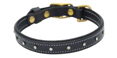 "STAR" Genuine Leather Collar Black