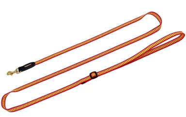 Führleine FLOTT 15 mm in gelb-rot mit Messingkarabiner und verstellbarer Handschlaufe